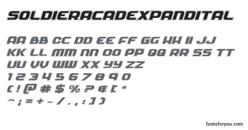 Шрифт Soldieracadexpandital – алфавит, цифры, специальные символы