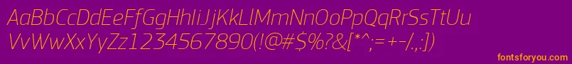 Шрифт PfsquaresansproThinitalic – оранжевые шрифты на фиолетовом фоне