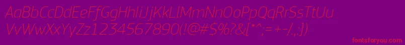 PfsquaresansproThinitalic-Schriftart – Rote Schriften auf violettem Hintergrund