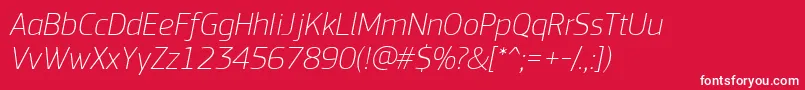 PfsquaresansproThinitalic-Schriftart – Weiße Schriften auf rotem Hintergrund
