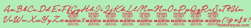 Notera2mediumPersonal-fontti – punaiset fontit vihreällä taustalla