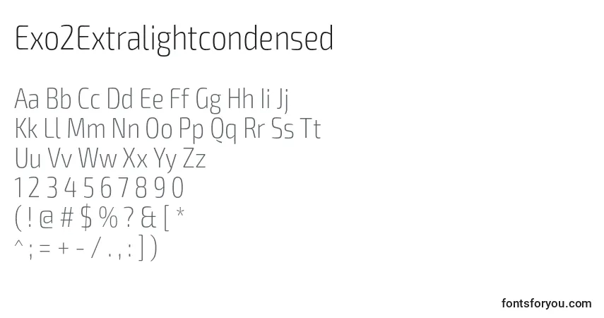 A fonte Exo2Extralightcondensed – alfabeto, números, caracteres especiais