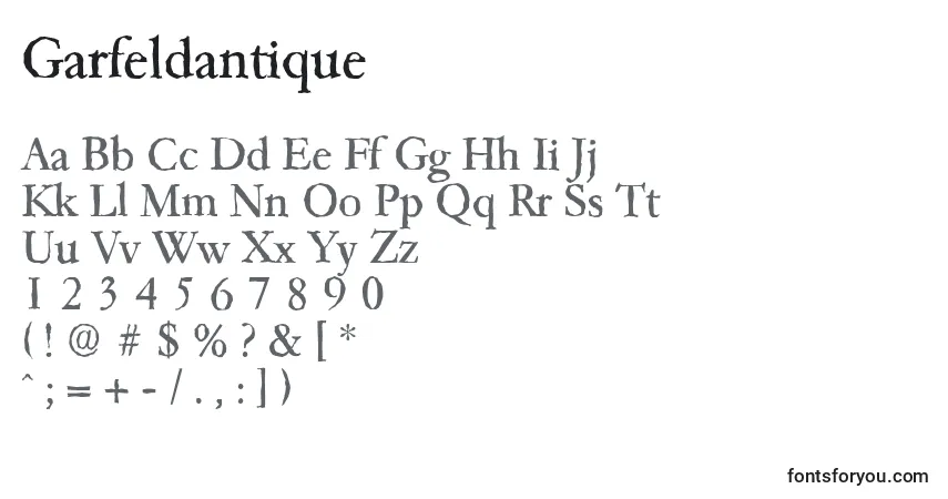 Czcionka Garfeldantique – alfabet, cyfry, specjalne znaki