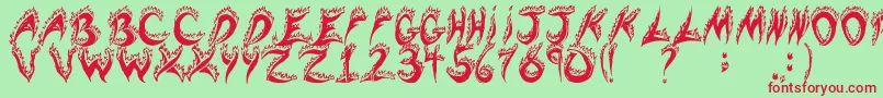 FlamingTears-Schriftart – Rote Schriften auf grünem Hintergrund