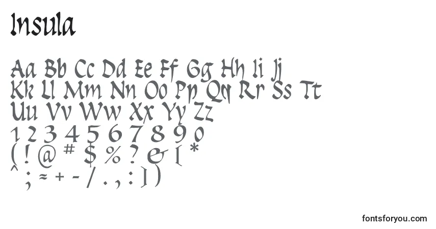 Czcionka Insula – alfabet, cyfry, specjalne znaki