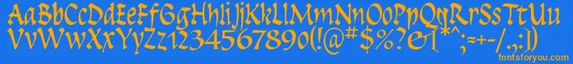 Insula-Schriftart – Orangefarbene Schriften auf blauem Hintergrund