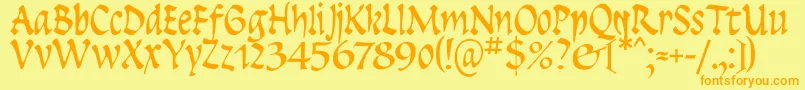 Insula-Schriftart – Orangefarbene Schriften auf gelbem Hintergrund