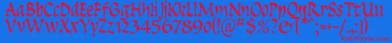 Insula-Schriftart – Rote Schriften auf blauem Hintergrund