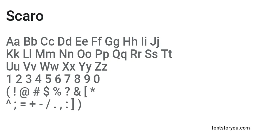 Czcionka Scaro – alfabet, cyfry, specjalne znaki
