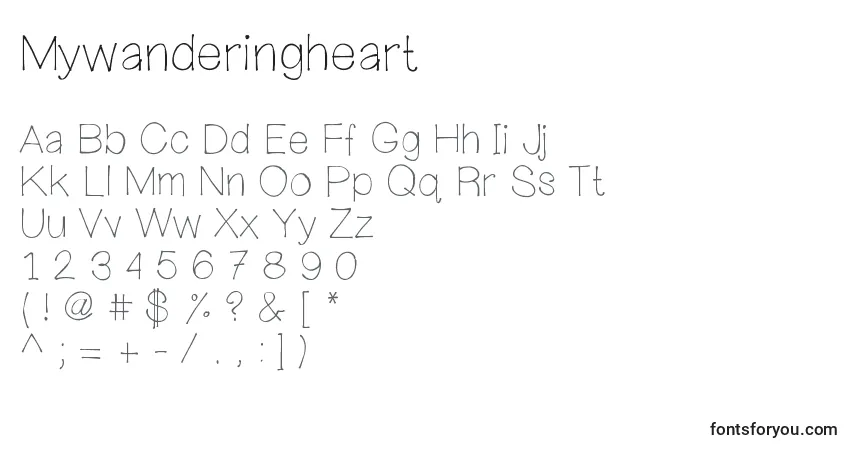 Schriftart Mywanderingheart – Alphabet, Zahlen, spezielle Symbole