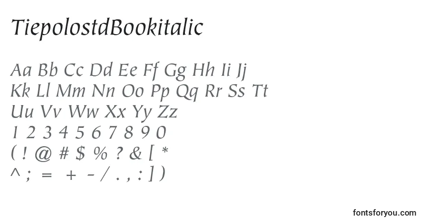 Шрифт TiepolostdBookitalic – алфавит, цифры, специальные символы