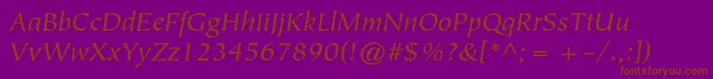 TiepolostdBookitalic-Schriftart – Braune Schriften auf violettem Hintergrund