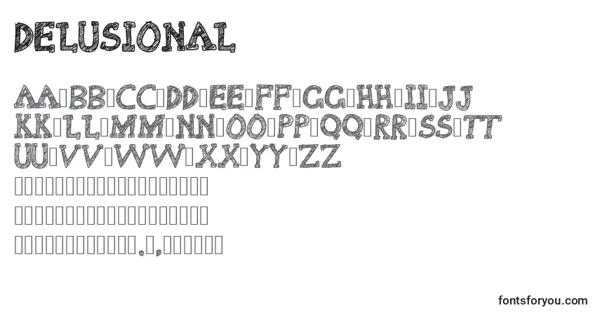 Шрифт Delusional – алфавит, цифры, специальные символы