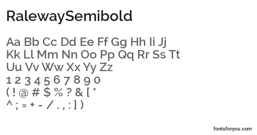 A fonte RalewaySemibold – alfabeto, números, caracteres especiais