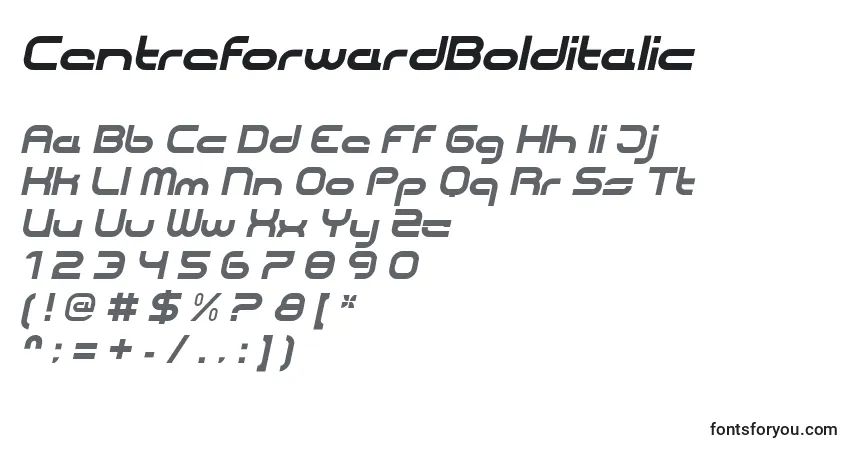 Шрифт CentreforwardBolditalic – алфавит, цифры, специальные символы