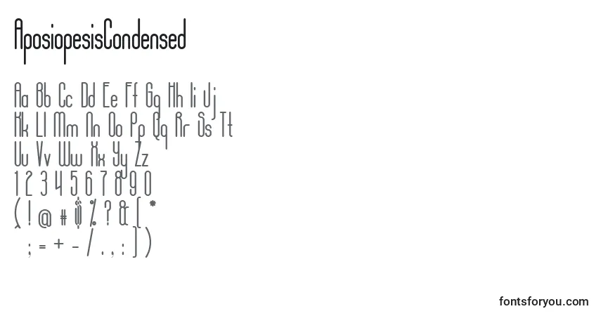 Czcionka AposiopesisCondensed – alfabet, cyfry, specjalne znaki