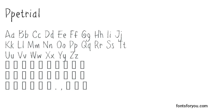 A fonte Ppetrial – alfabeto, números, caracteres especiais