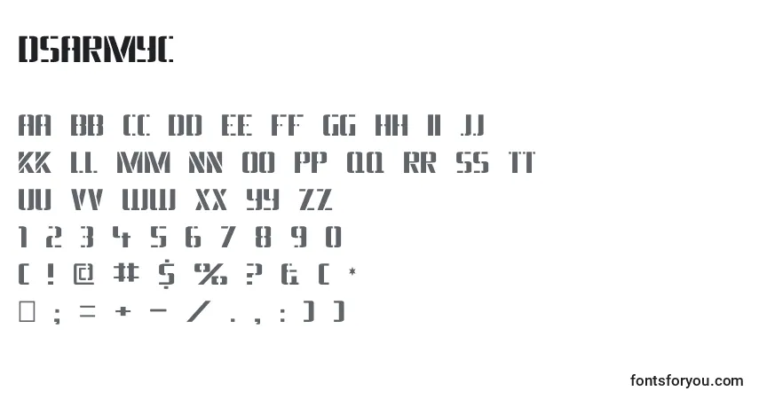 A fonte Dsarmyc – alfabeto, números, caracteres especiais