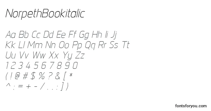 Czcionka NorpethBookitalic – alfabet, cyfry, specjalne znaki