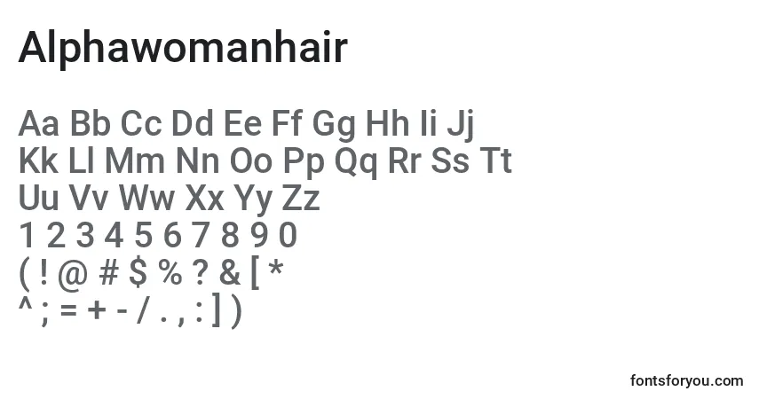 Alphawomanhair-fontti – aakkoset, numerot, erikoismerkit