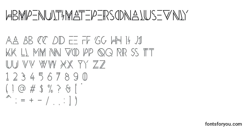 Schriftart HbmPenultimatePersonalUseOnly – Alphabet, Zahlen, spezielle Symbole
