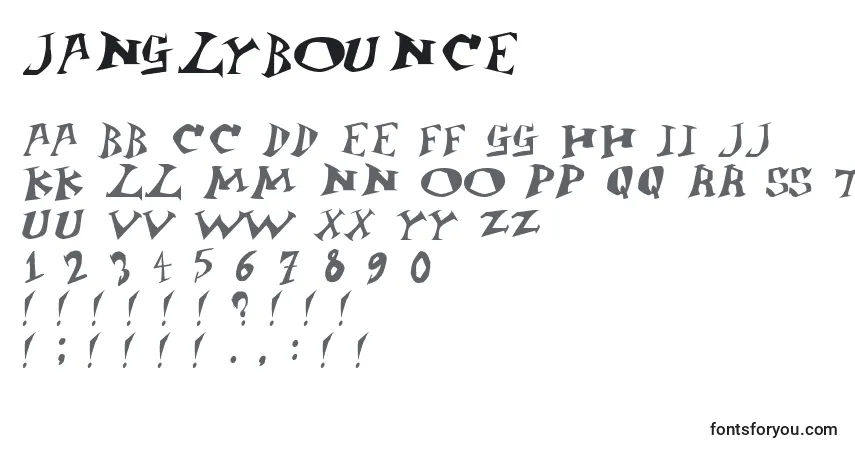 Czcionka JanglyBounce – alfabet, cyfry, specjalne znaki