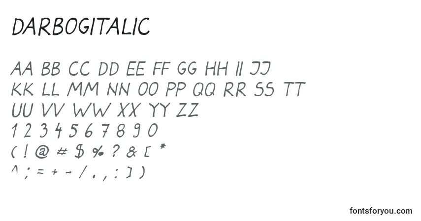 DarbogItalicフォント–アルファベット、数字、特殊文字