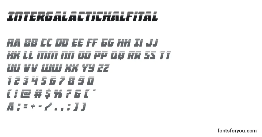 A fonte Intergalactichalfital – alfabeto, números, caracteres especiais