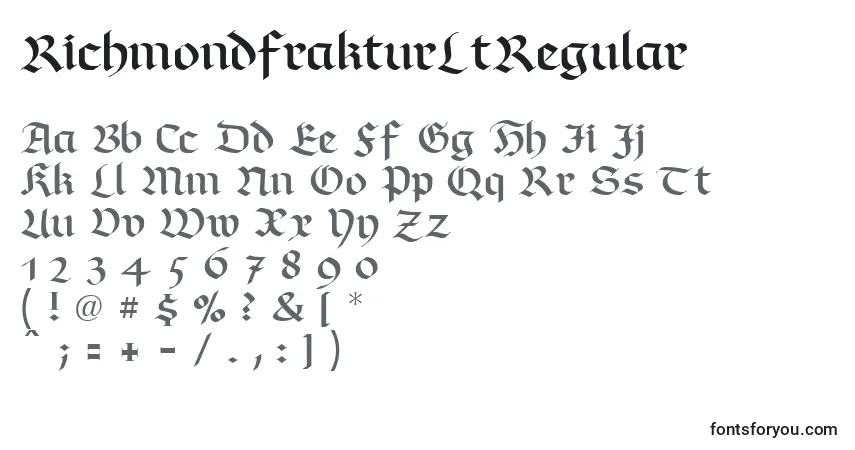 Czcionka RichmondfrakturLtRegular – alfabet, cyfry, specjalne znaki