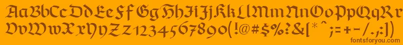 Fonte RichmondfrakturLtRegular – fontes marrons em um fundo laranja