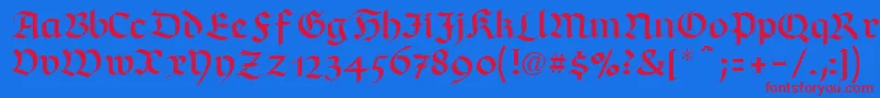 RichmondfrakturLtRegular-Schriftart – Rote Schriften auf blauem Hintergrund