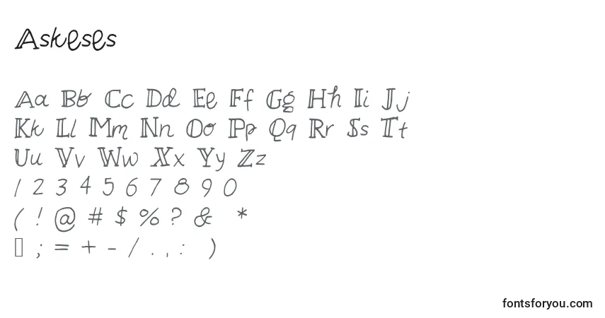 Schriftart Askeses – Alphabet, Zahlen, spezielle Symbole