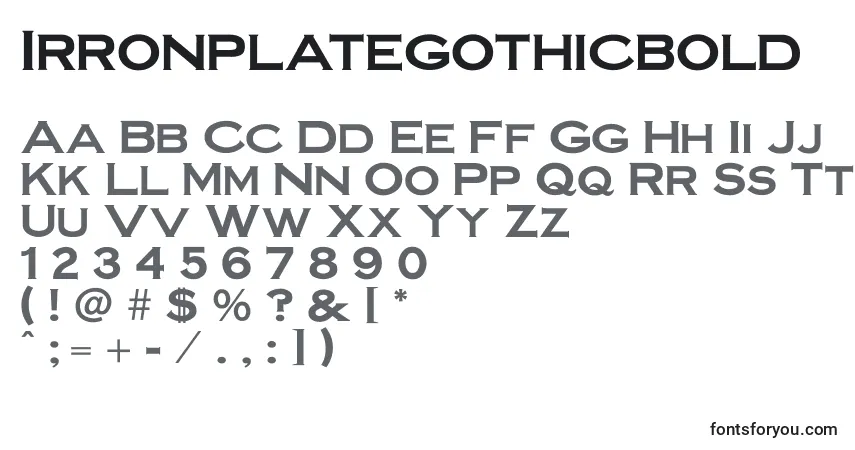 Czcionka Irronplategothicbold – alfabet, cyfry, specjalne znaki