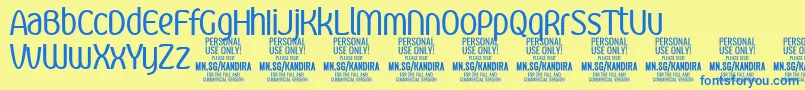 More about KandiraRegPersonalUse Font KandiraRegPersonalUse Font – Blue Fonts on Yellow Background