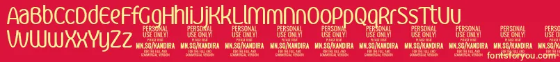 Więcej informacji o czcionce KandiraRegPersonalUse Czcionka KandiraRegPersonalUse – żółte czcionki na czerwonym tle