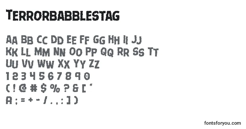 Czcionka Terrorbabblestag – alfabet, cyfry, specjalne znaki