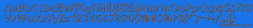 フォントKoblenzshadowMediumItalic – 茶色の文字が青い背景にあります。