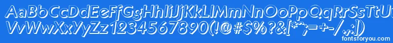KoblenzshadowMediumItalic-Schriftart – Weiße Schriften auf blauem Hintergrund