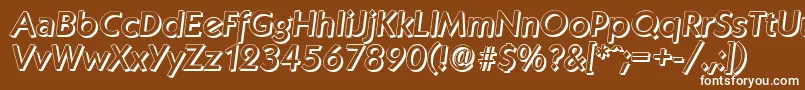KoblenzshadowMediumItalic-fontti – valkoiset fontit ruskealla taustalla