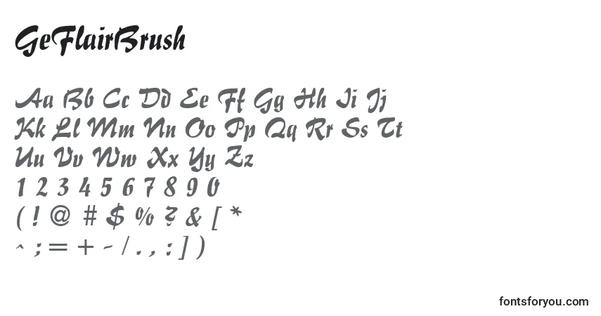 Schriftart GeFlairBrush – Alphabet, Zahlen, spezielle Symbole