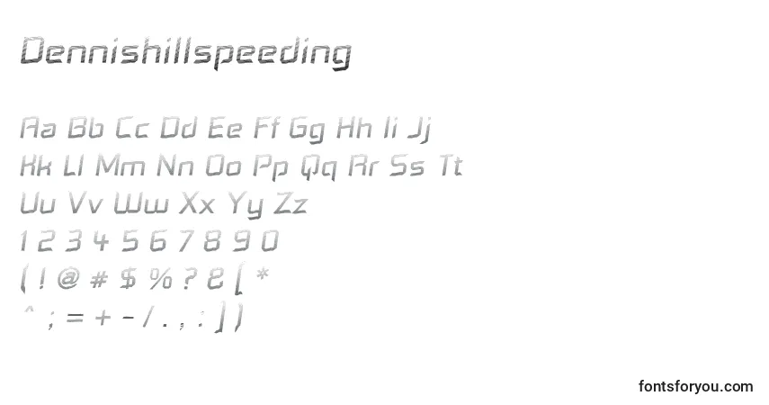 A fonte Dennishillspeeding – alfabeto, números, caracteres especiais