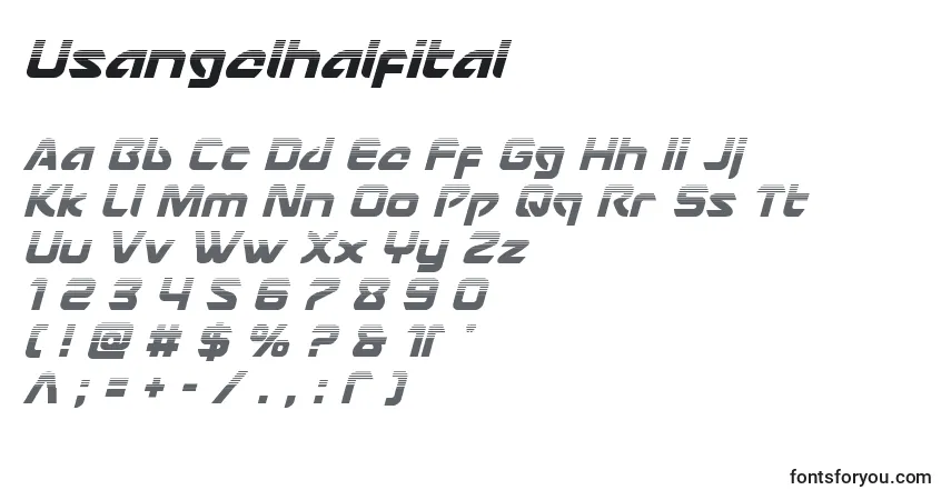 A fonte Usangelhalfital – alfabeto, números, caracteres especiais