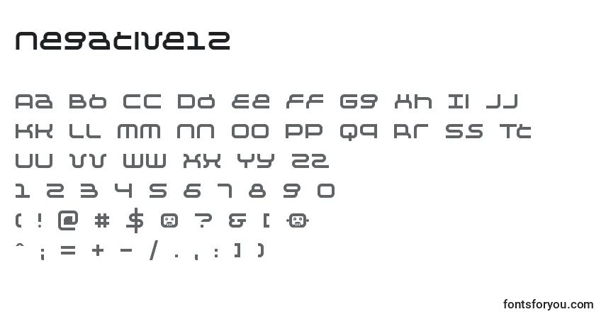Czcionka Negative12 – alfabet, cyfry, specjalne znaki
