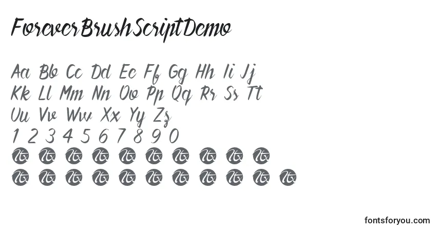 Czcionka ForeverBrushScriptDemo – alfabet, cyfry, specjalne znaki