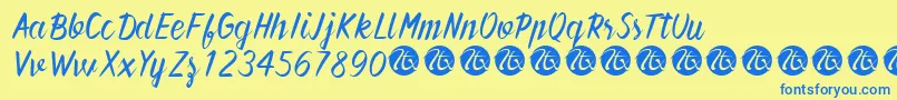 ForeverBrushScriptDemo-Schriftart – Blaue Schriften auf gelbem Hintergrund