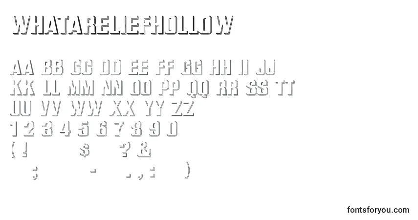 A fonte WhataReliefHollow – alfabeto, números, caracteres especiais
