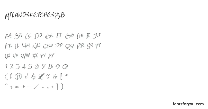 Czcionka AtlandsketchesBb – alfabet, cyfry, specjalne znaki