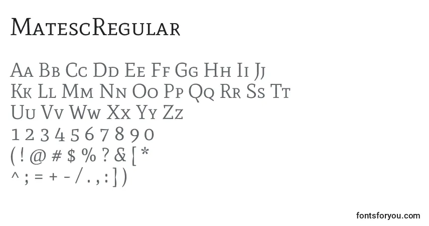 A fonte MatescRegular – alfabeto, números, caracteres especiais