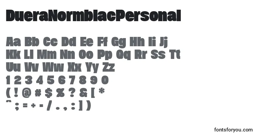 Czcionka DueraNormblacPersonal – alfabet, cyfry, specjalne znaki