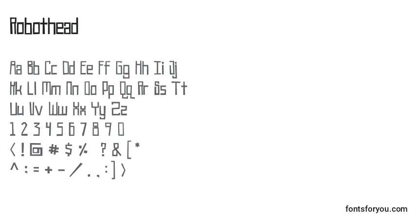 Czcionka Robothead – alfabet, cyfry, specjalne znaki